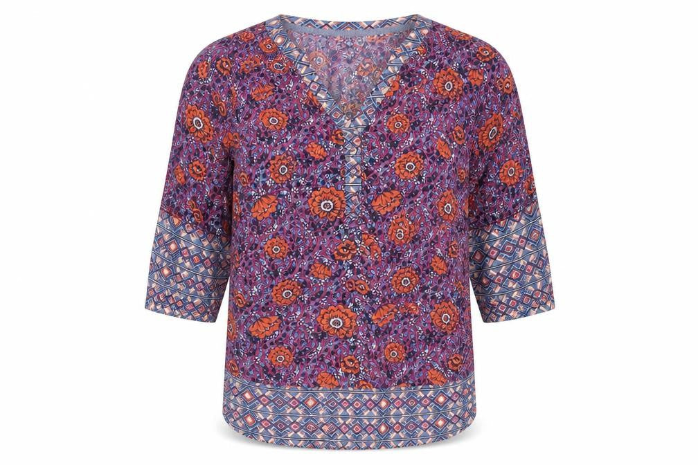 Cherokee Womens Multicoloured Floral Polyester Basic Blouse Size 8 V-Neck