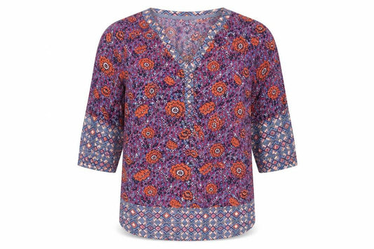 Cherokee Womens Multicoloured Floral Polyester Basic Blouse Size 8 V-Neck