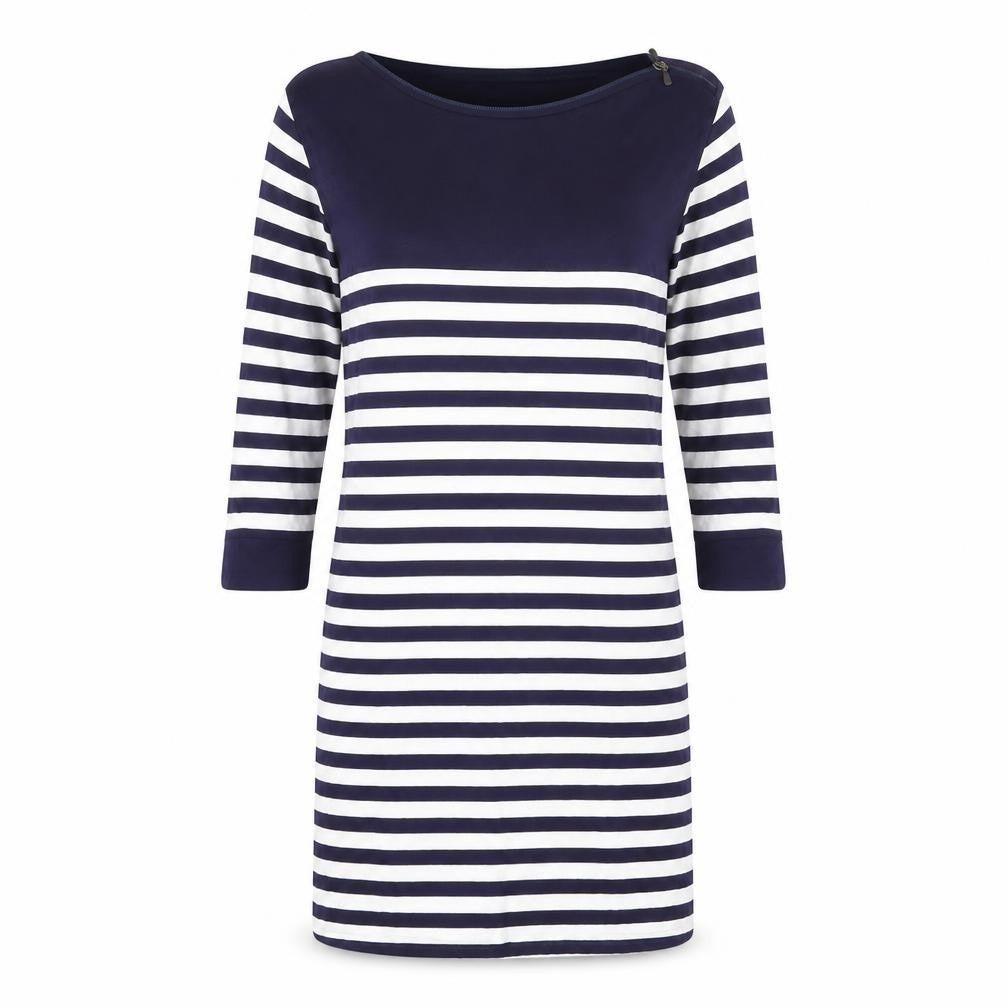 Marks & Spencer Womens Blue Striped Viscose Jumper Dress Size 12 Boat Neck Pullover