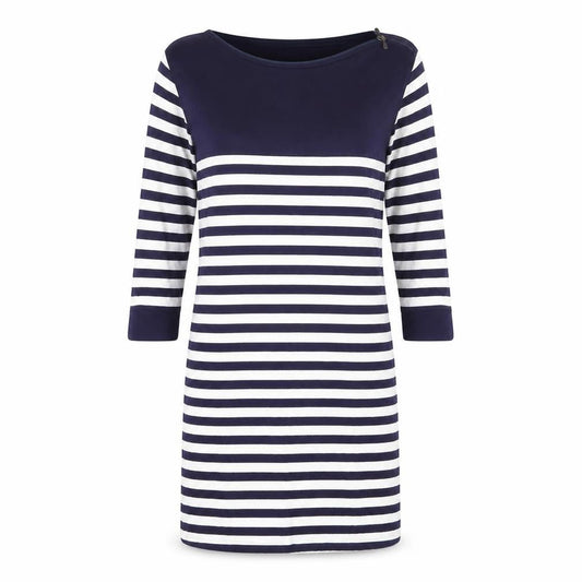 Marks & Spencer Womens Blue Striped Viscose Jumper Dress Size 12 Boat Neck Pullover