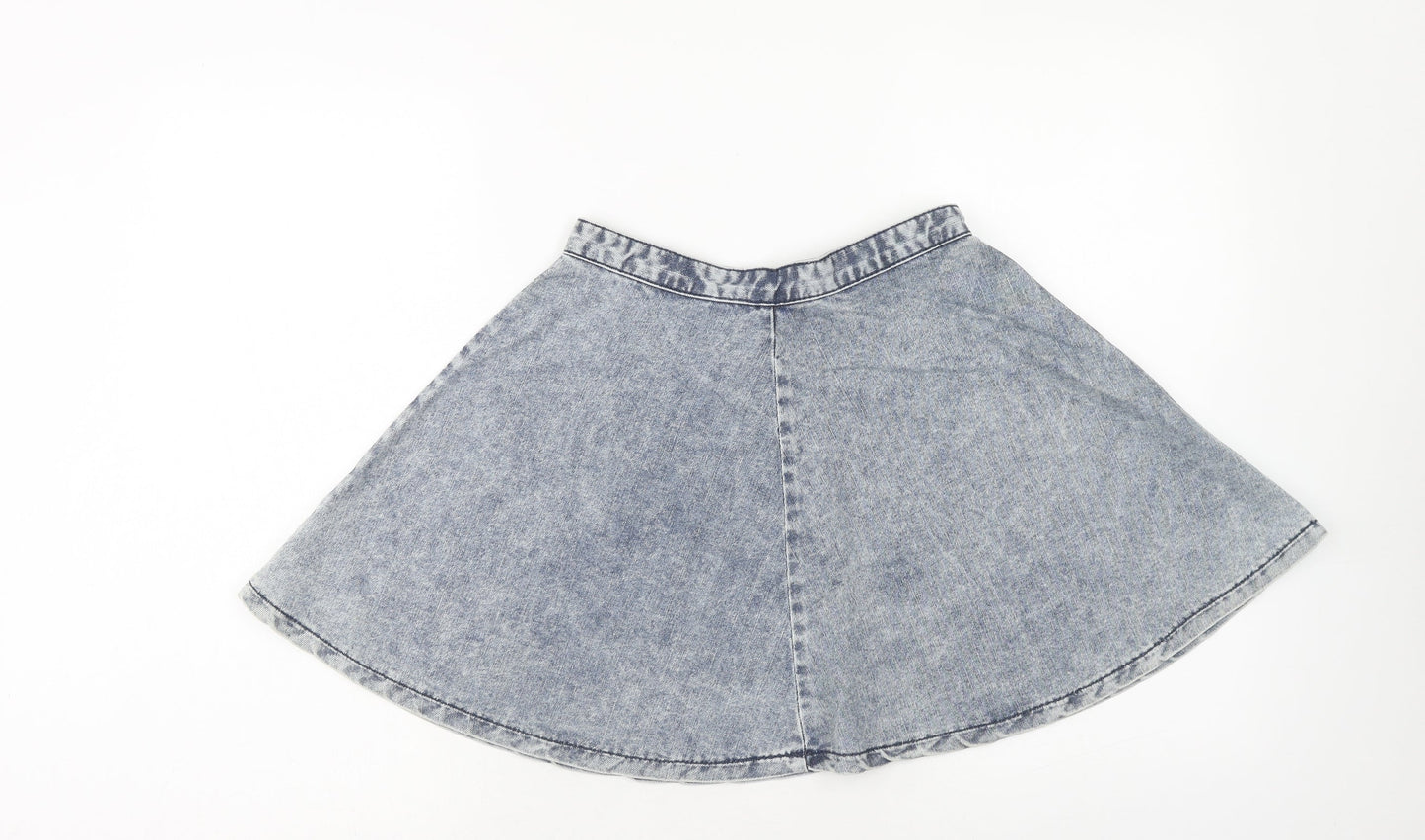 Topshop Womens Blue Cotton Skater Skirt Size 8 Zip