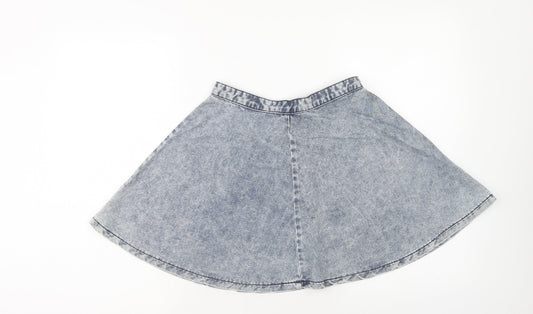 Topshop Womens Blue Cotton Skater Skirt Size 8 Zip
