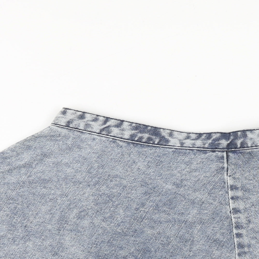 Topshop Womens Blue Cotton Skater Skirt Size 8 Zip