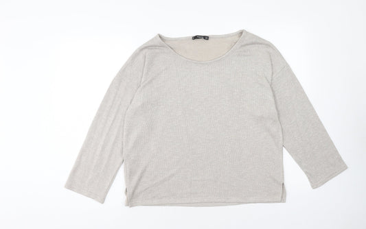 Mango Womens Gold Scoop Neck Viscose Pullover Jumper Size M