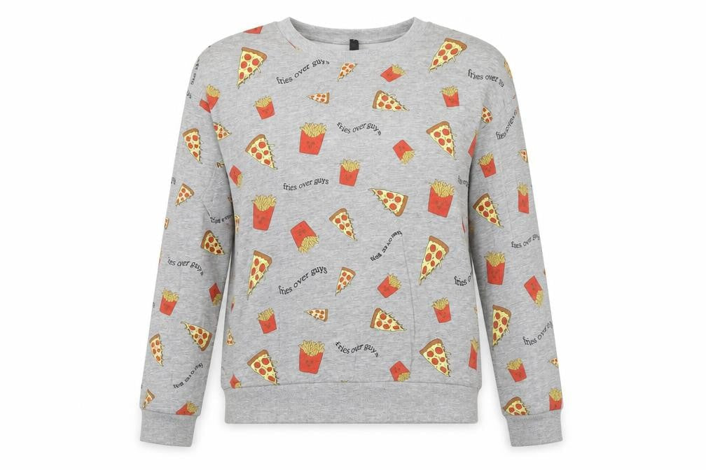 H&M Womens Grey Cotton Pullover Sweatshirt Size S Pullover - Pizza & Fries