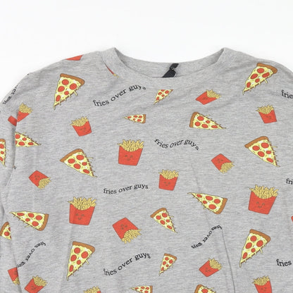 H&M Womens Grey Cotton Pullover Sweatshirt Size S Pullover - Pizza & Fries