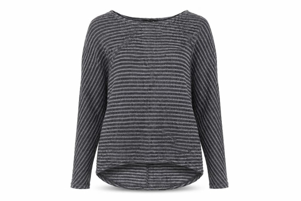 New Look Womens Grey Round Neck Striped Polyester Pullover Jumper Size S