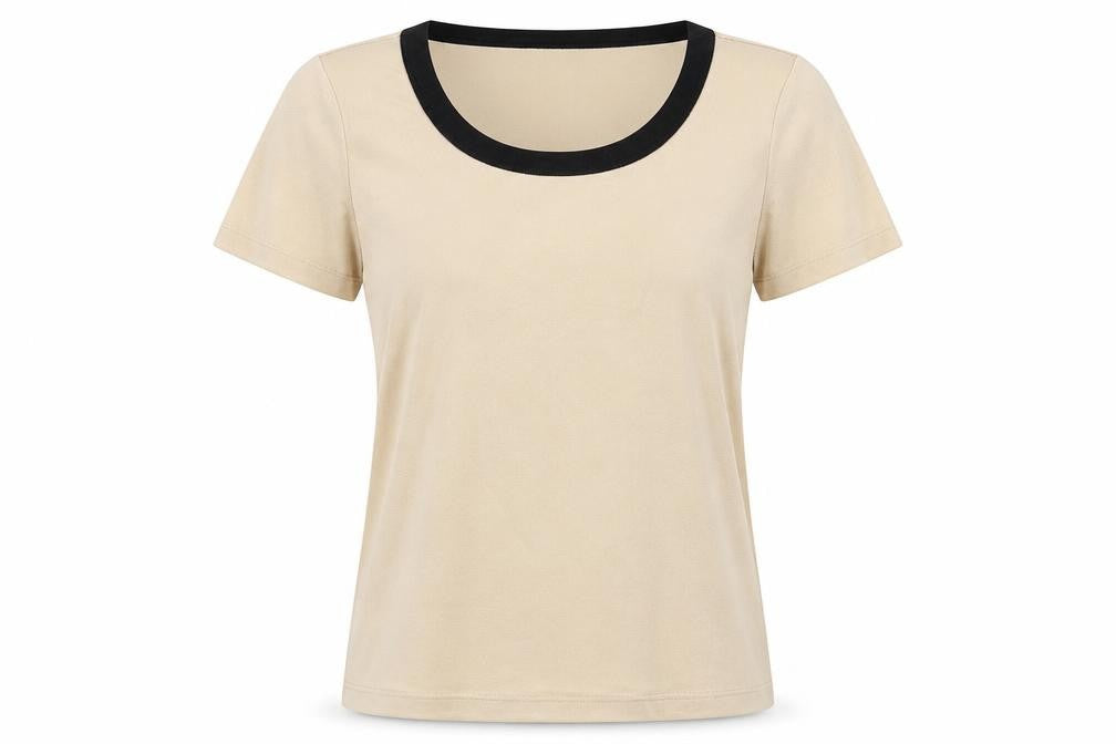 Casamia Womens Beige Viscose Basic T-Shirt Size S Round Neck