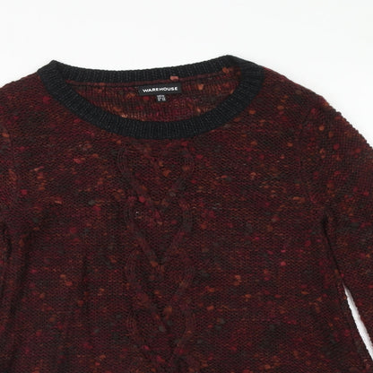 Warehouse Womens Red Scoop Neck Acrylic Pullover Jumper Size 10