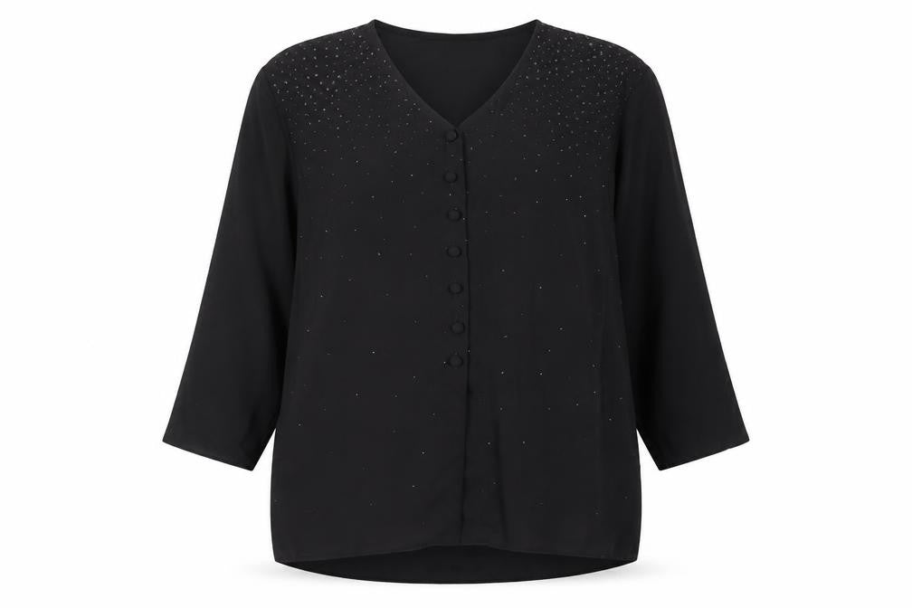 Cleo Womens Black Polyester Basic Button-Up Size 10 V-Neck