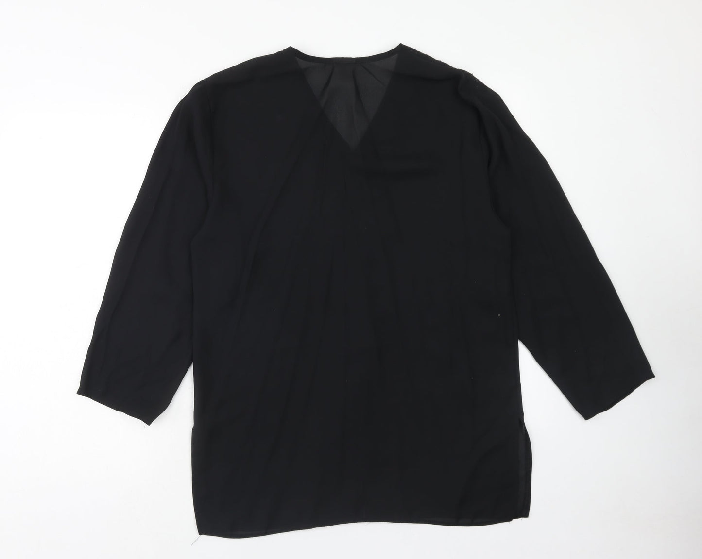 Cleo Womens Black Polyester Basic Button-Up Size 10 V-Neck