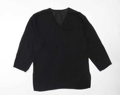 Cleo Womens Black Polyester Basic Button-Up Size 10 V-Neck