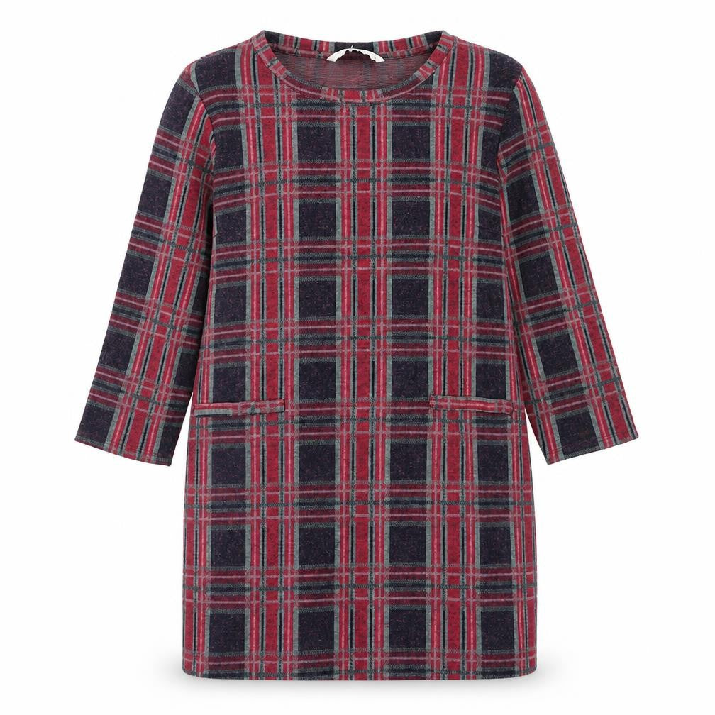 TU Womens Pink Plaid Polyester Shift Size 10 Round Neck Pullover