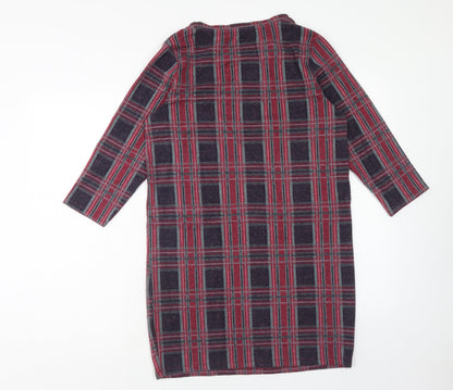 Tu Womens Pink Plaid Polyester Shift Size 10 Round Neck Pullover