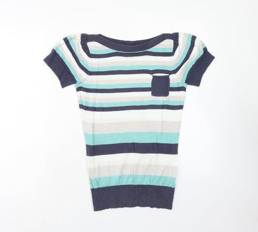 Dorothy Perkins Womens Multicoloured Striped Cotton Basic Blouse Size 10 Round Neck