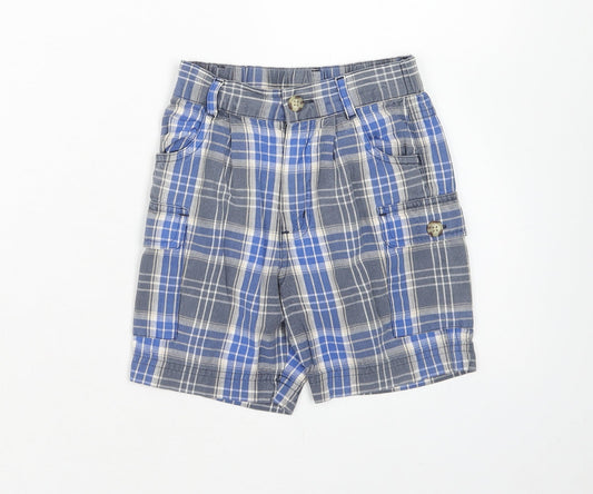 NEXT Boys Blue Plaid Cotton Cargo Shorts Size 2 Years Regular Zip