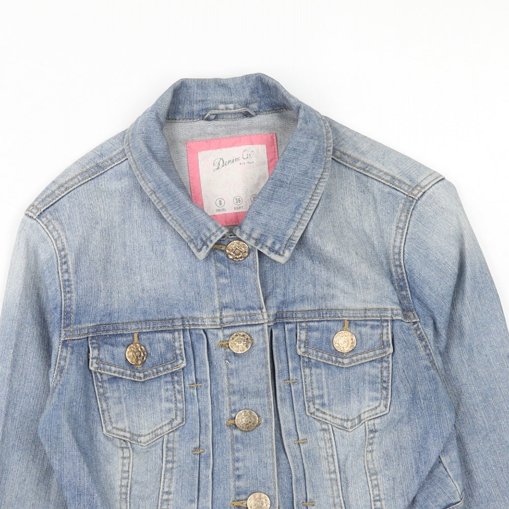 Denim & Co. Womens Blue Jacket Size 8 Button