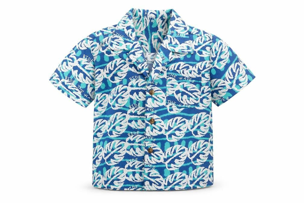 Mothercare Boys Blue Geometric Cotton Basic Button-Up Size 9-12 Months V-Neck Button