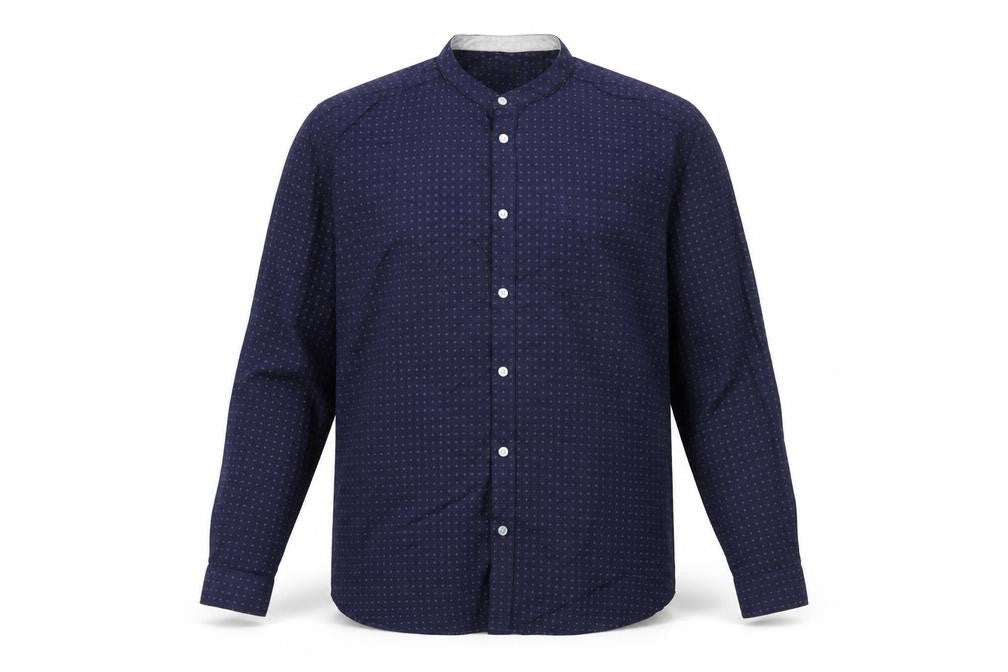 Easy Mens Blue Geometric Cotton Button-Up Size L Round Neck Button
