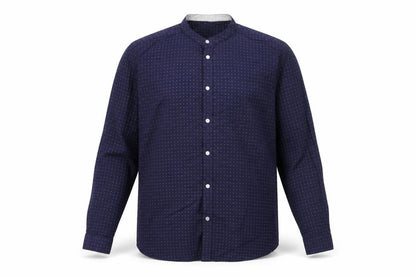 Easy Mens Blue Geometric Cotton Button-Up Size L Round Neck Button