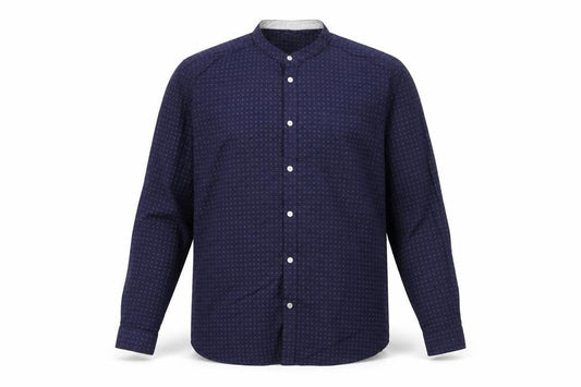 Easy Mens Blue Geometric Cotton Button-Up Size L Round Neck Button