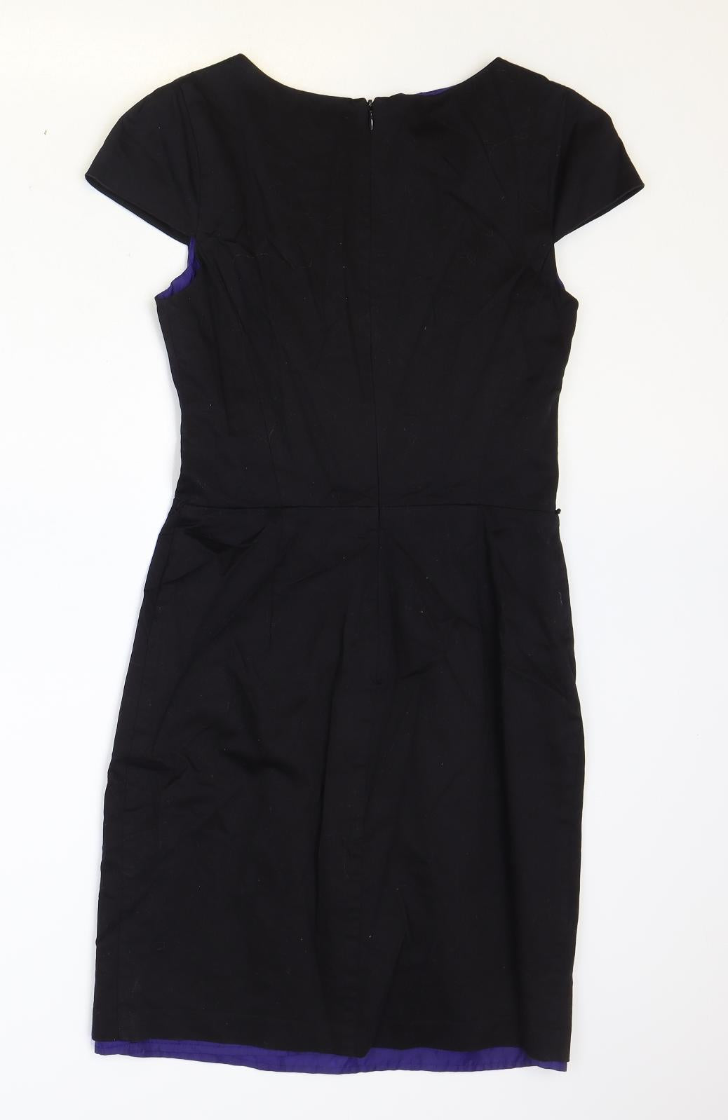 Wallis Womens Black Cotton Pencil Dress Size 10 Scoop Neck Zip