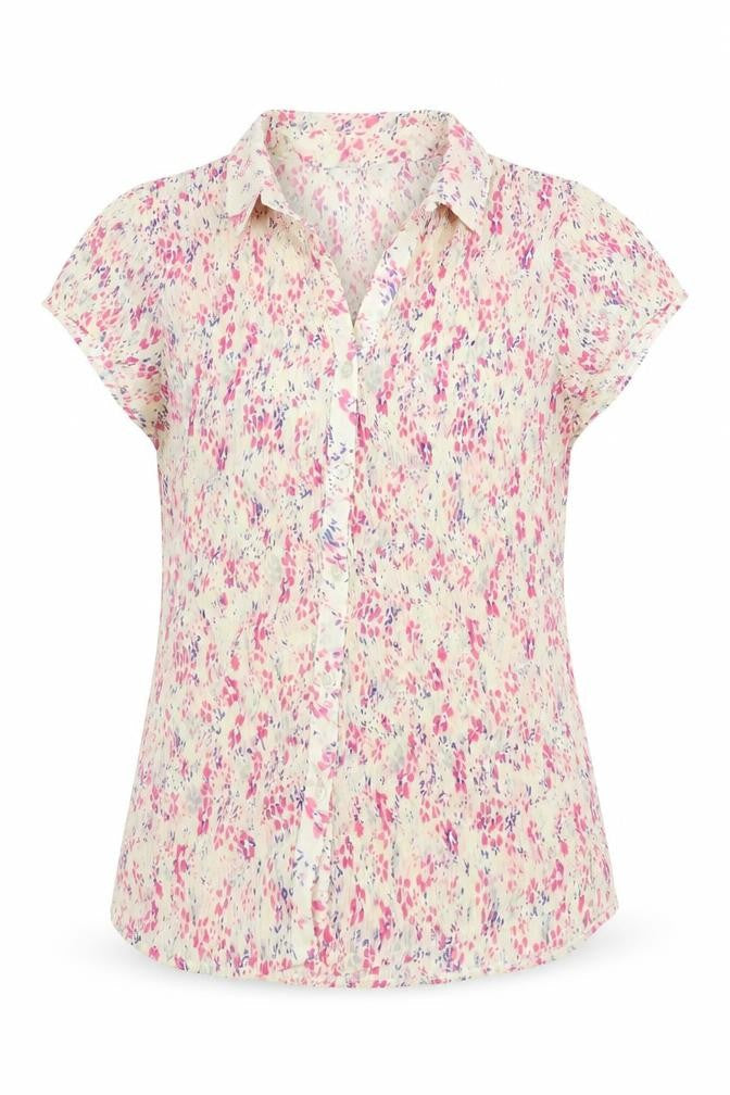 Editions Womens Ivory Geometric Polyester Basic Button-Up Size 10 Collared