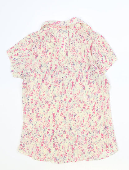 Editions Womens Ivory Geometric Polyester Basic Button-Up Size 10 Collared