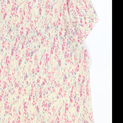 Editions Womens Ivory Geometric Polyester Basic Button-Up Size 10 Collared