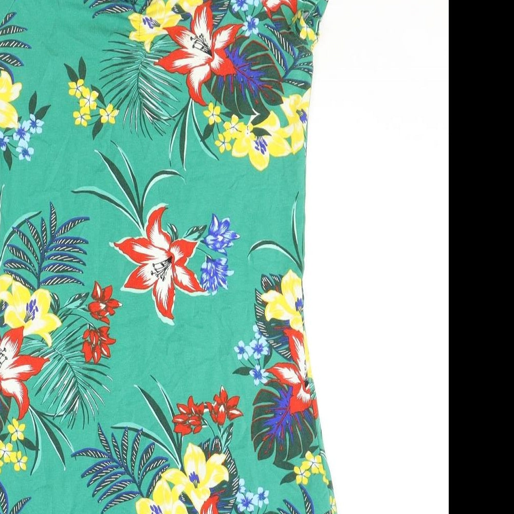 New Look Womens Green Floral Polyester Mini Size 10 Boat Neck Pullover