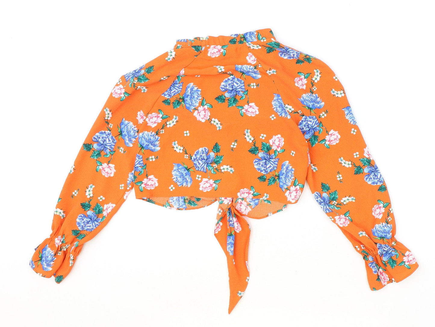 Topshop Womens Orange Floral Polyester Cropped Blouse Size 4 V-Neck