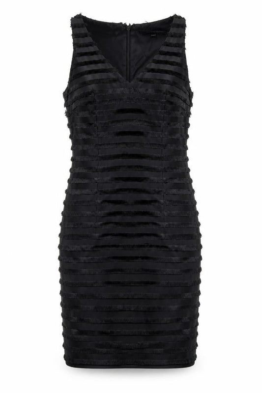French Connection Womens Black Striped Acetate Bodycon Size 6 V-Neck Zip