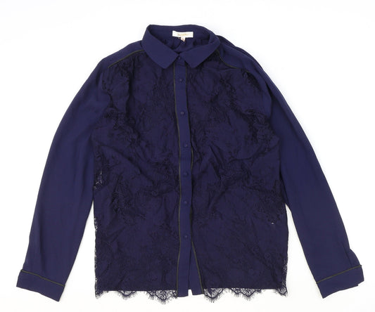 Grace & Mila Womens Black Polyester Basic Button-Up Size M Collared - Lace Detail