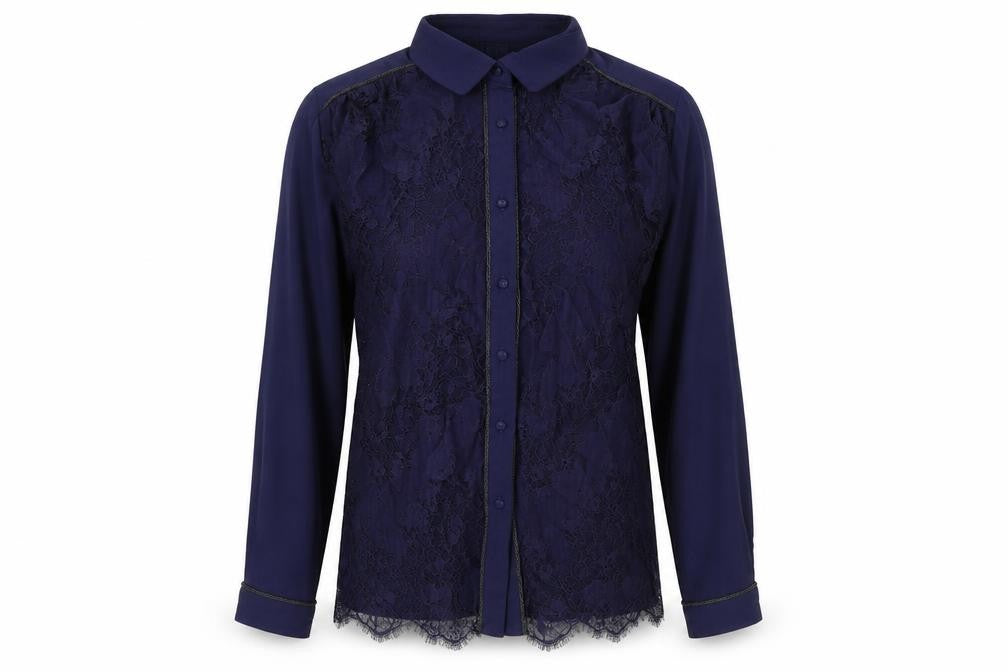 Grace & Mila Womens Black Polyester Basic Button-Up Size M Collared - Lace Detail
