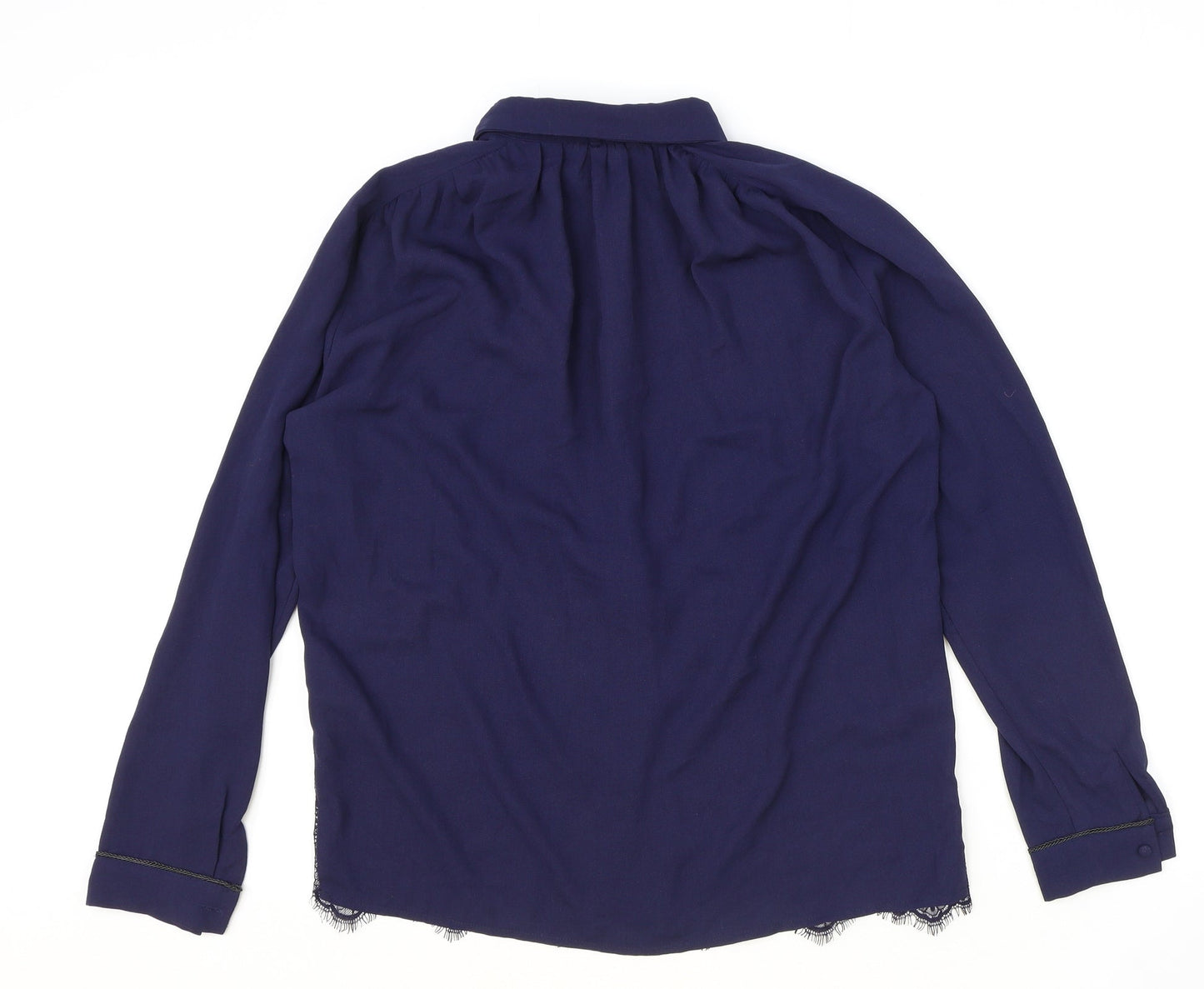 Grace & Mila Womens Black Polyester Basic Button-Up Size M Collared - Lace Detail
