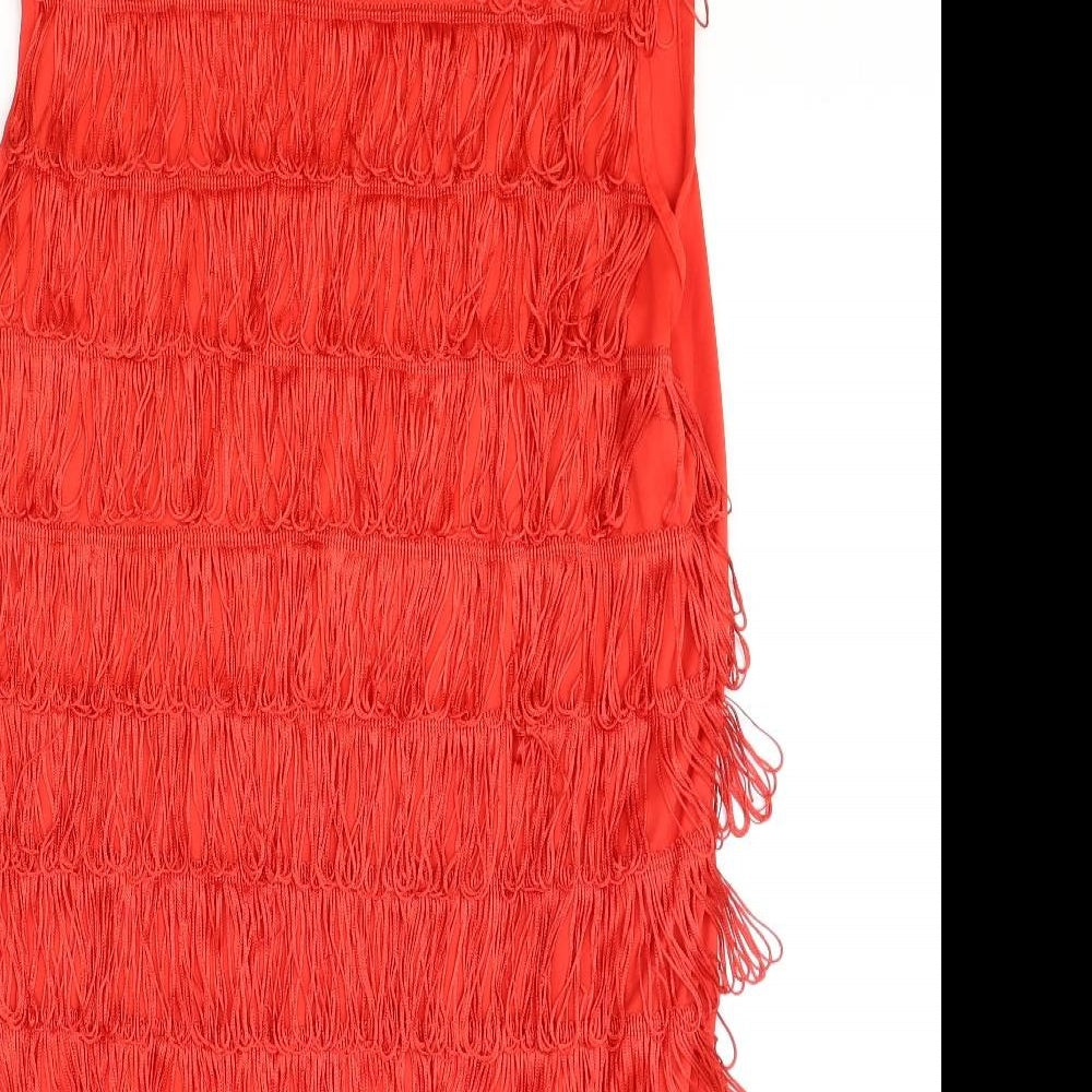 Preworn Womens Red Polyester A-Line Size L Round Neck Pullover