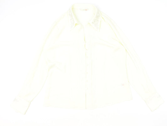 Marks and Spencer Womens Ivory Polyester Basic Button-Up Size 12 Collared