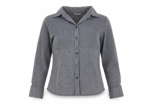 Marks and Spencer Womens Black Striped Viscose Basic Button-Up Size 14 V-Neck