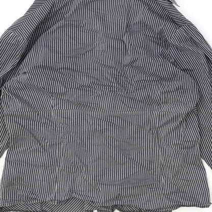 Marks & Spencer Womens Black Striped Viscose Basic Button-Up Size 14 V-Neck