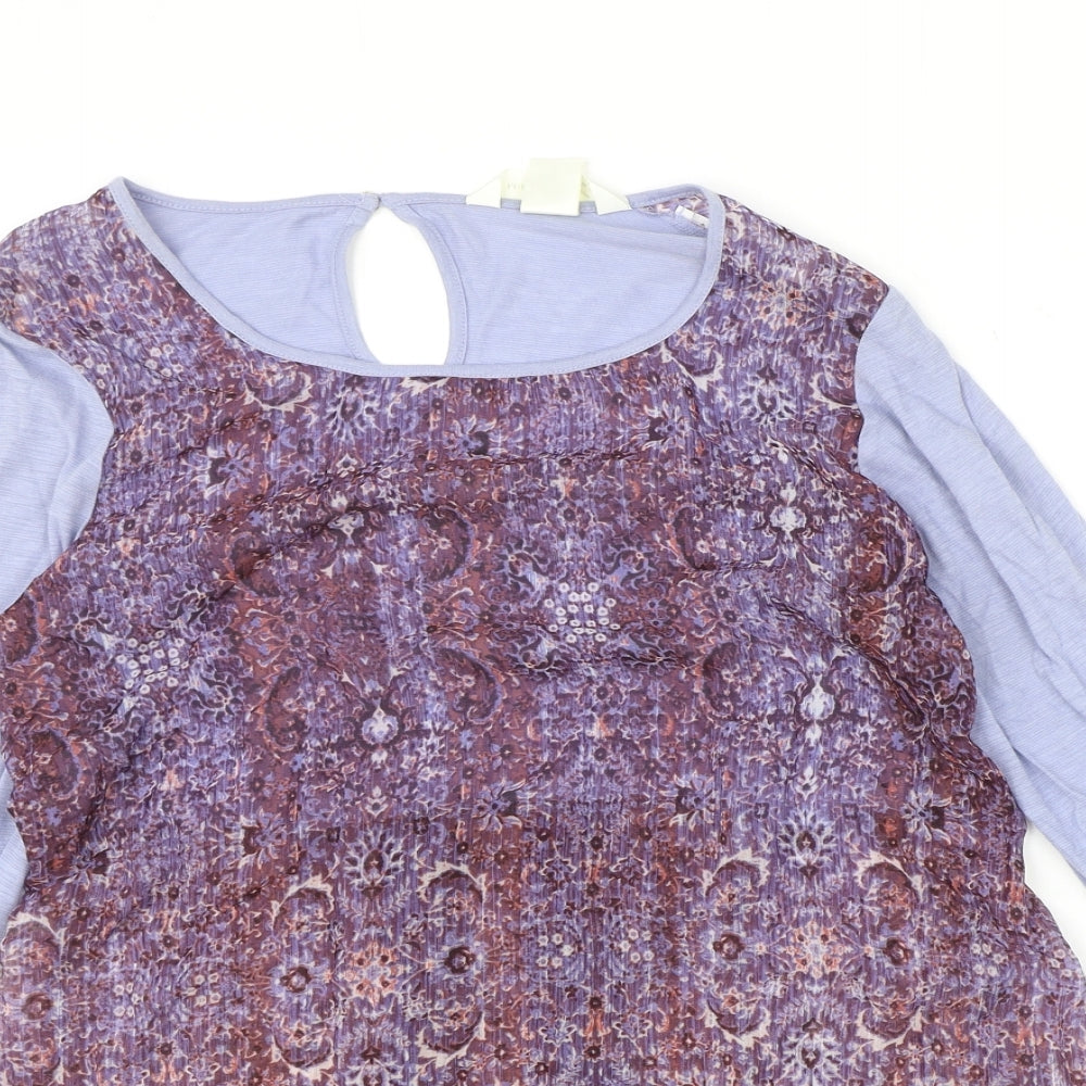 MiracleBody Womens Blue Geometric Polyester Tunic Blouse Size S Round Neck