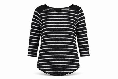 W5 Womens Black Striped Viscose Basic T-Shirt Size S Round Neck