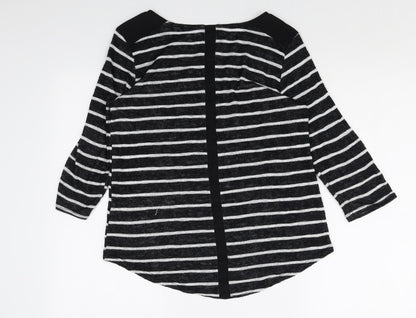 W5 Womens Black Striped Viscose Basic T-Shirt Size S Round Neck