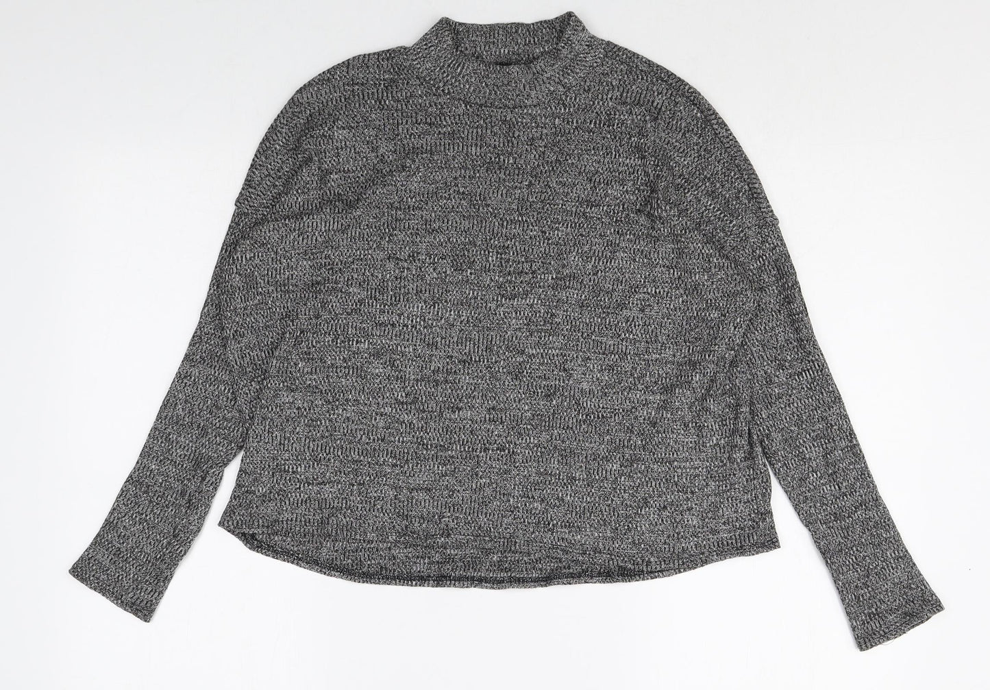Divided Womens Grey Mock Neck Herringbone Polyester Pullover Jumper Size S Pullover