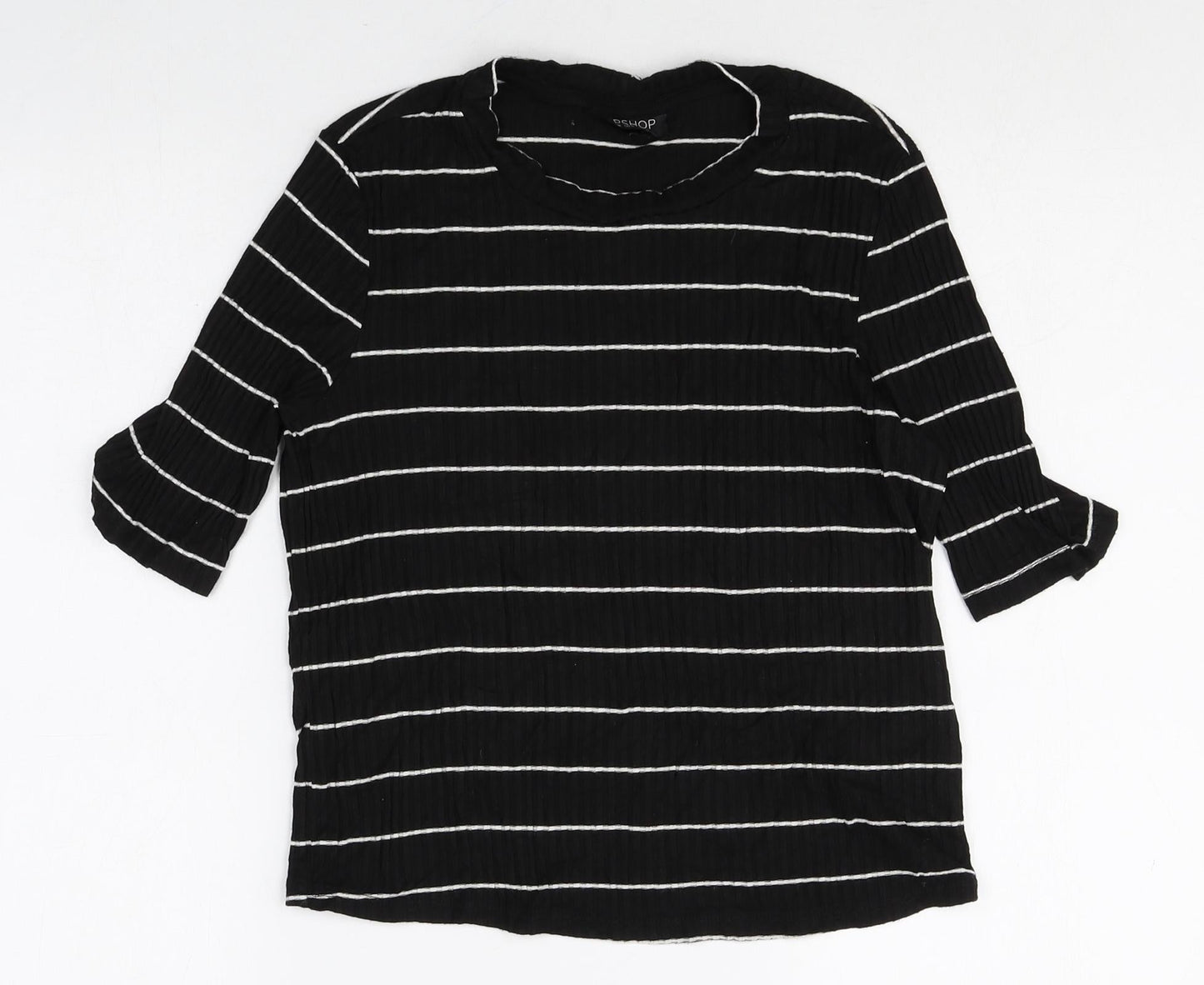 Topshop Womens Black Striped Viscose Basic T-Shirt Size 10 Round Neck