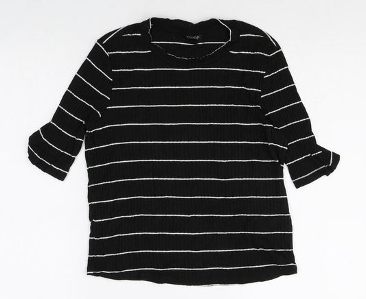 Topshop Womens Black Striped Viscose Basic T-Shirt Size 10 Round Neck