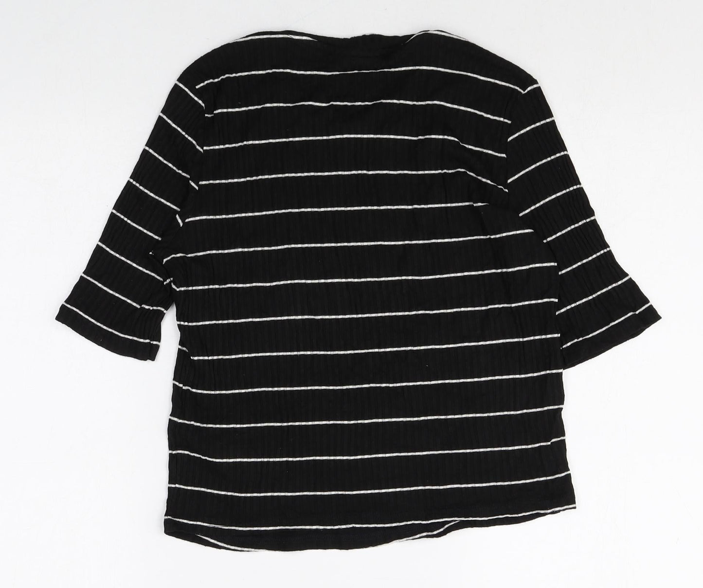Topshop Womens Black Striped Viscose Basic T-Shirt Size 10 Round Neck