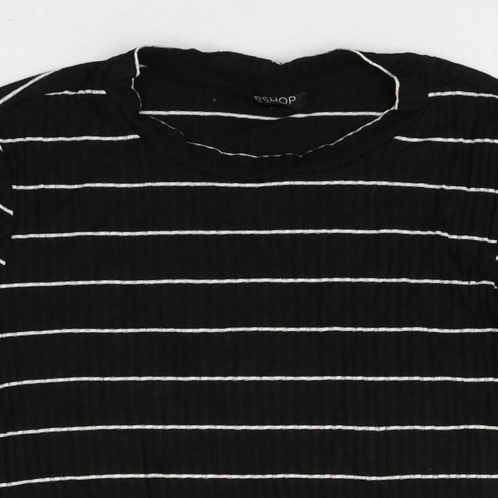 Topshop Womens Black Striped Viscose Basic T-Shirt Size 10 Round Neck