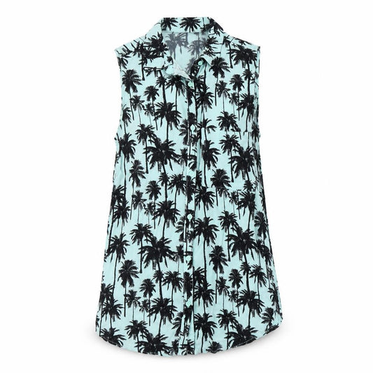 H&M Womens Blue Geometric Viscose Basic Button-Up Size 4 Collared - Tree Print