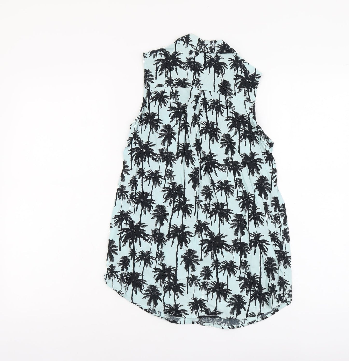 H&M Womens Blue Geometric Viscose Basic Button-Up Size 4 Collared - Tree Print