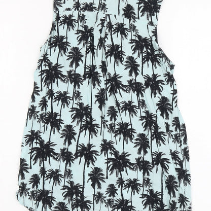 H&M Womens Blue Geometric Viscose Basic Button-Up Size 4 Collared - Tree Print